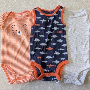 Carter's 3mo Bodysuits Orange Tiger, Navy Shark, Lt. Gray Stripe